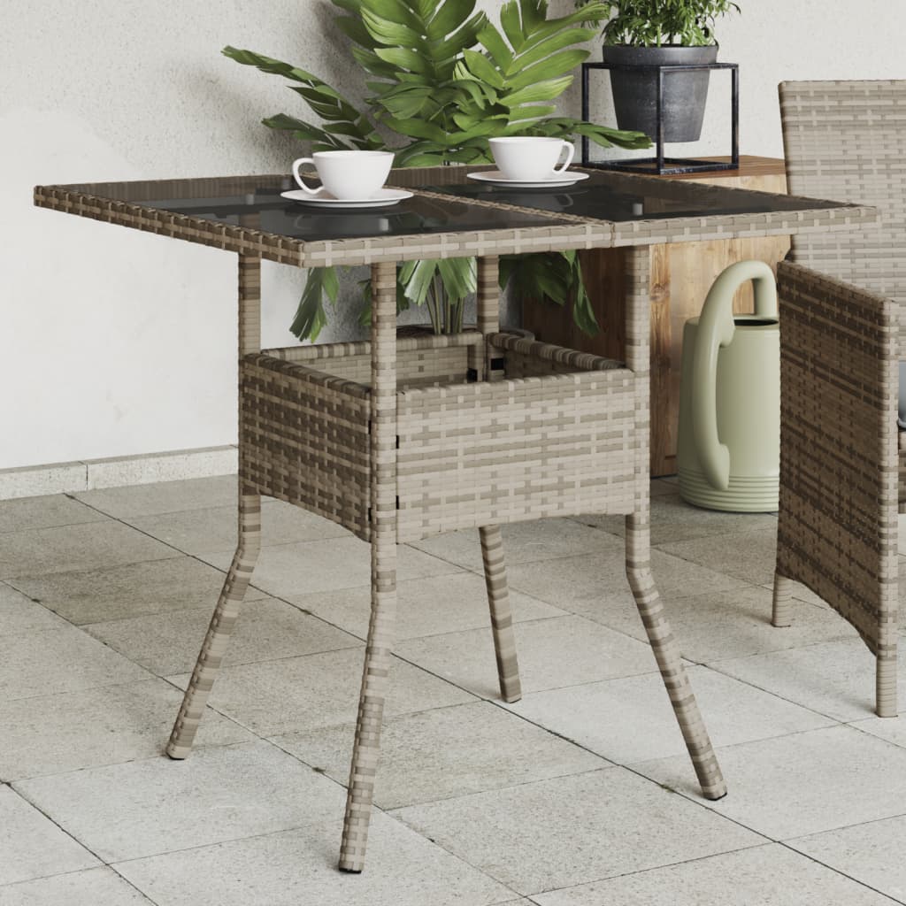 Mesa De Jardín Superficie De Vidrio Ratán Pe 80X80X75 Cm
