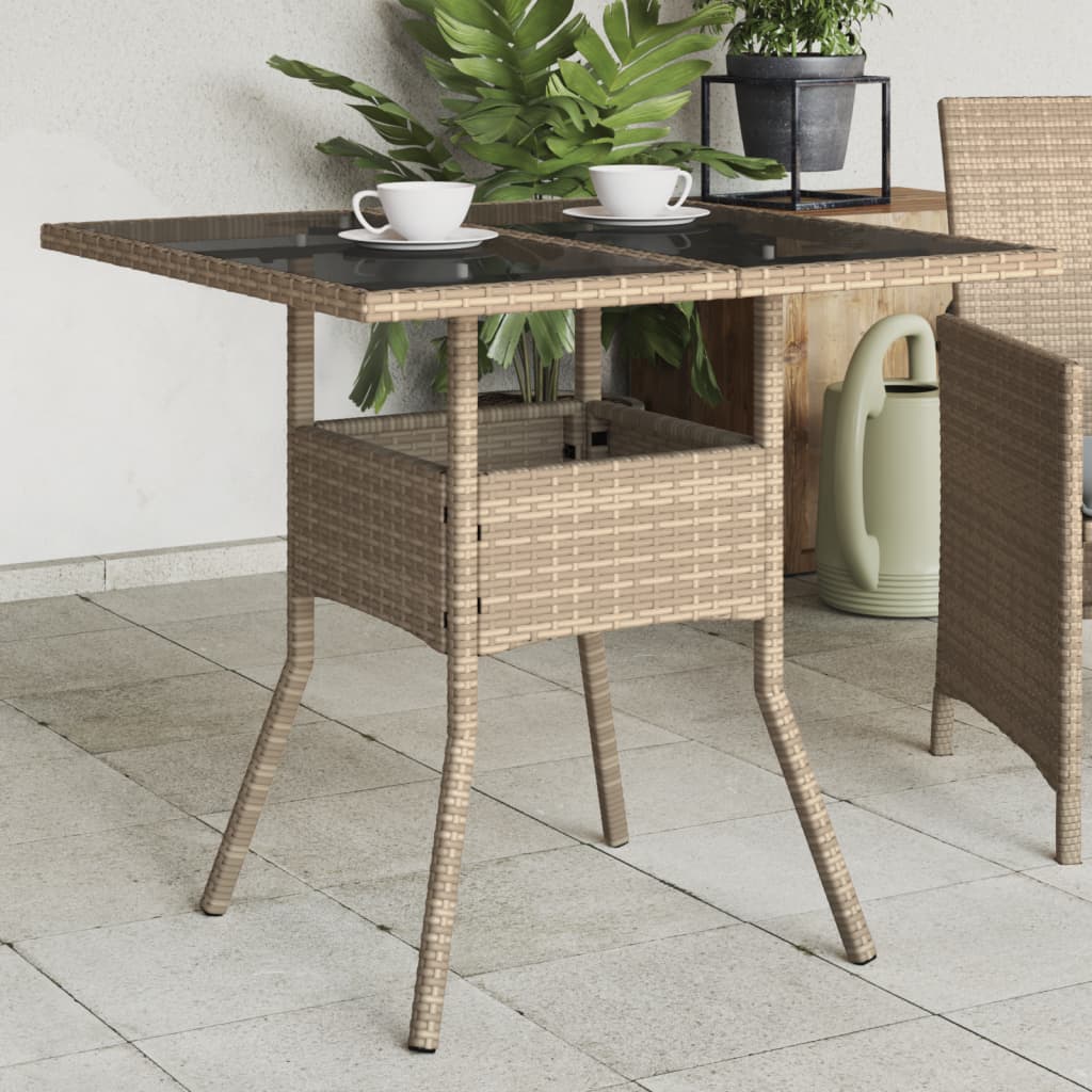 Mesa De Jardín Superficie De Vidrio Ratán Pe 80X80X75 Cm
