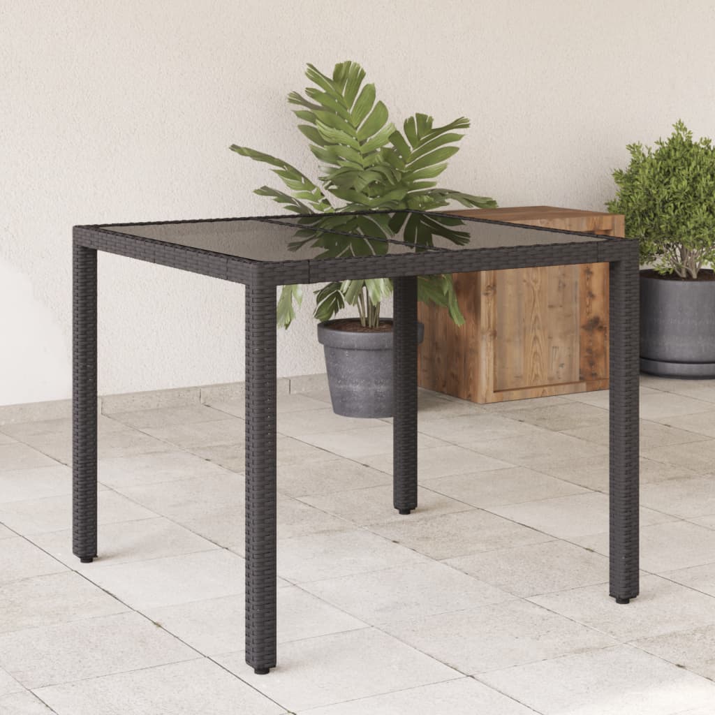 Mesa De Jardín Superficie De Vidrio Ratán Pe 90X90X75 Cm