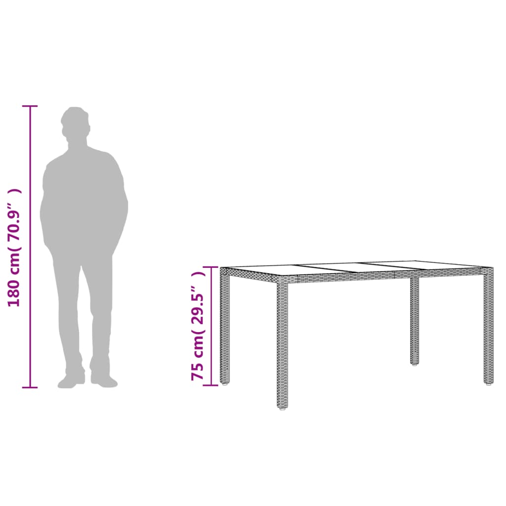 Mesa De Jardín Superficie De Vidrio Ratán Pe 150X90X75 Cm