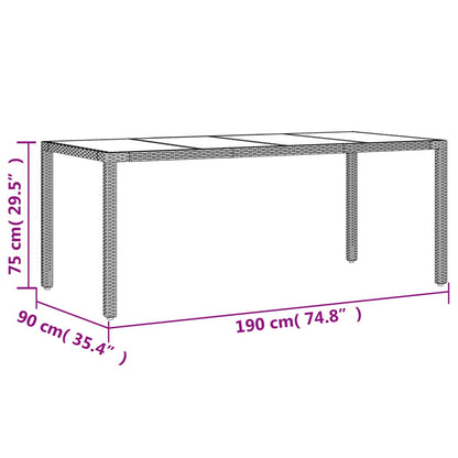 Mesa De Jardín Superficie De Vidrio Ratán Pe 190X90X75 Cm