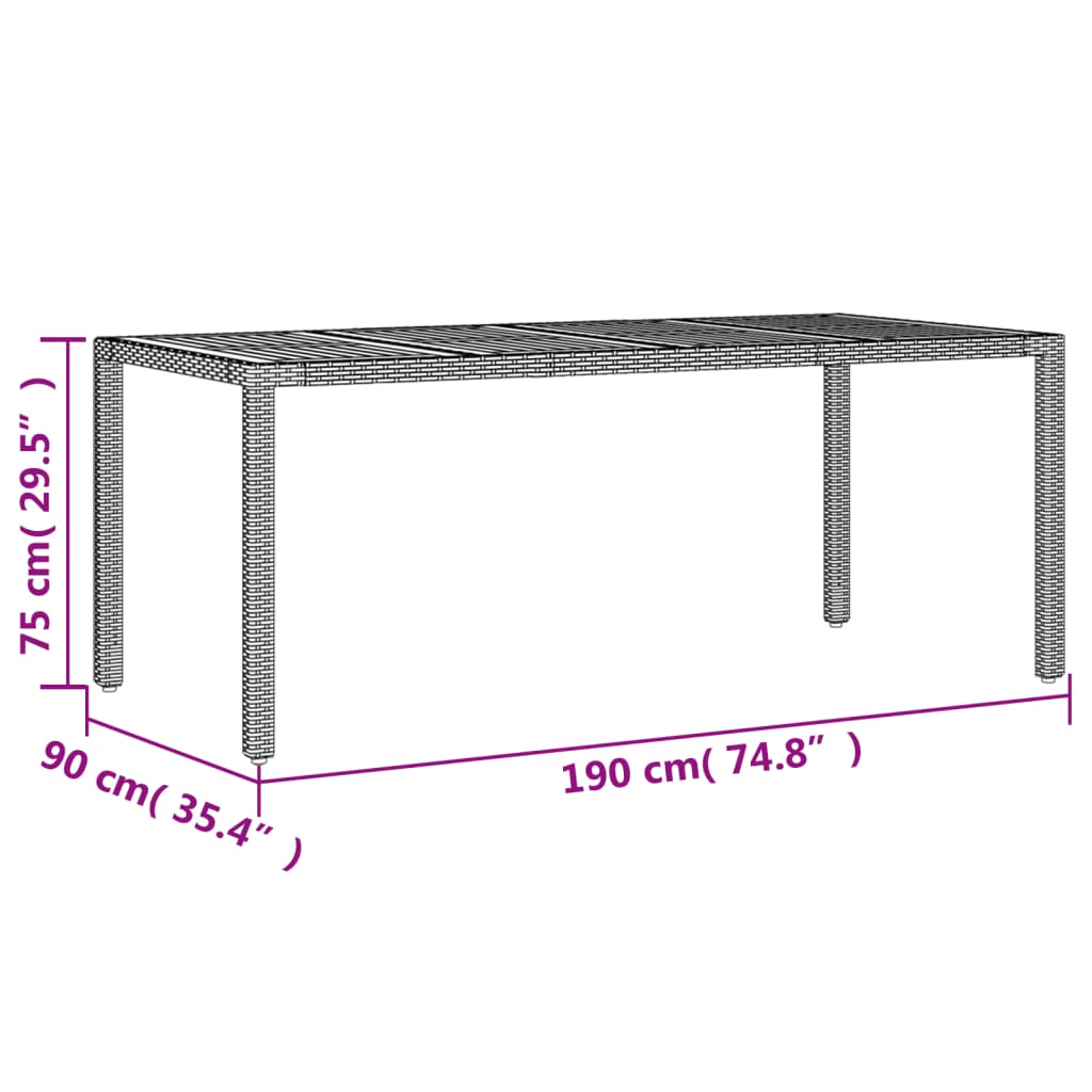 Mesa De Jardín Superficie Madera Acacia Ratán 190X90X75Cm