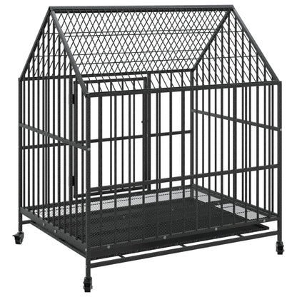 Jaula Para Perros Con Ruedas Acero Galvanizado Negro