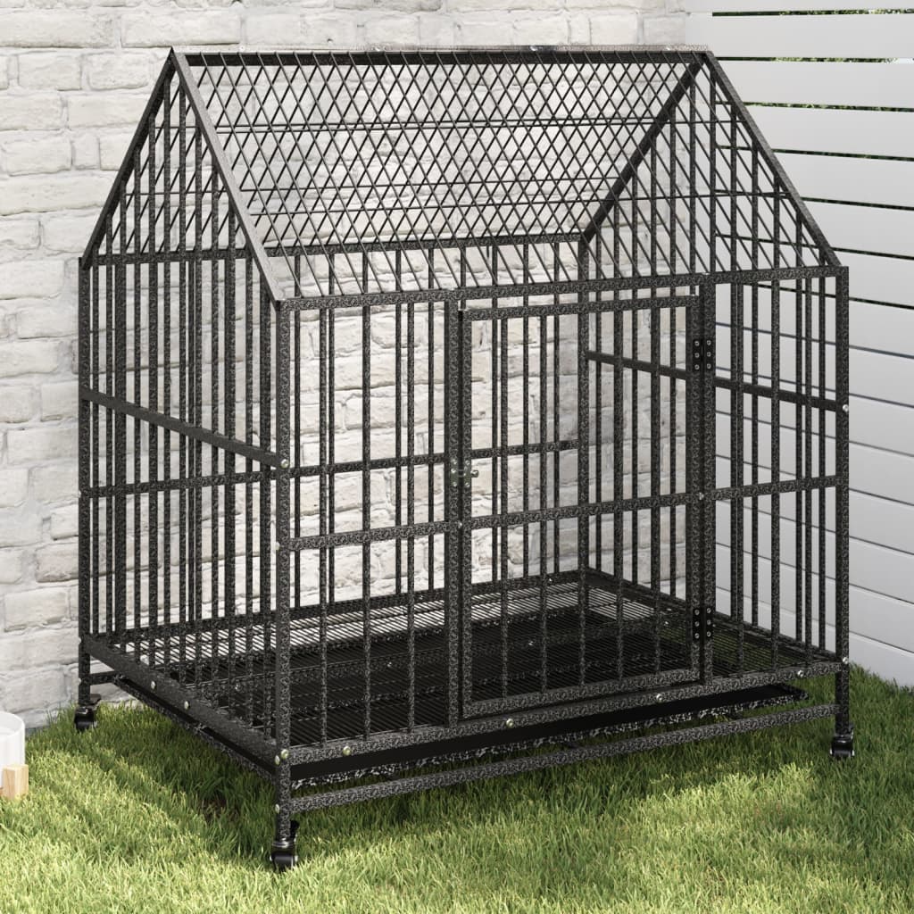 Jaula Para Perros Con Ruedas Acero Galvanizado Negro
