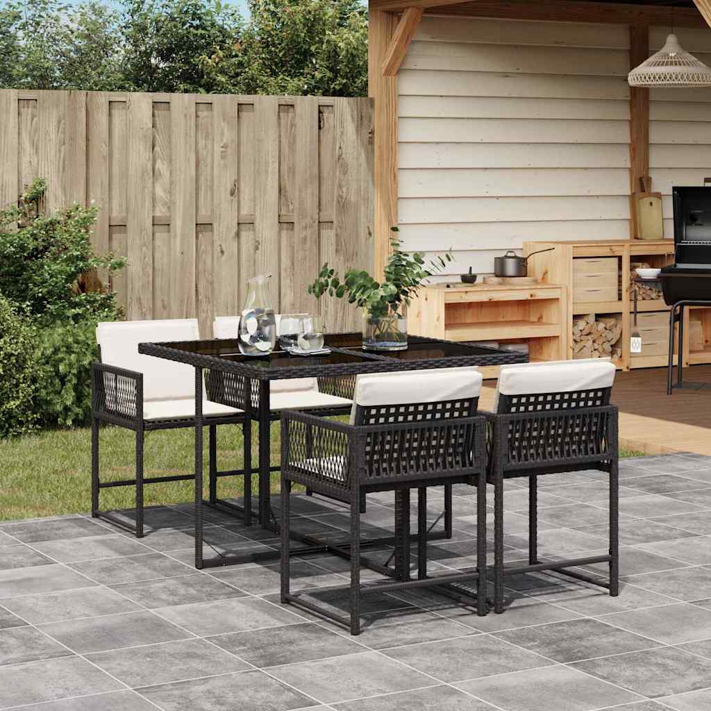 Set De Comedor De Jardín 9 Pzas Y Cojines Ratán Sintético Negro