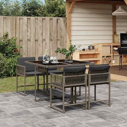 Set De Comedor De Jardín 9 Pzas Y Cojines Ratán Sintético Negro
