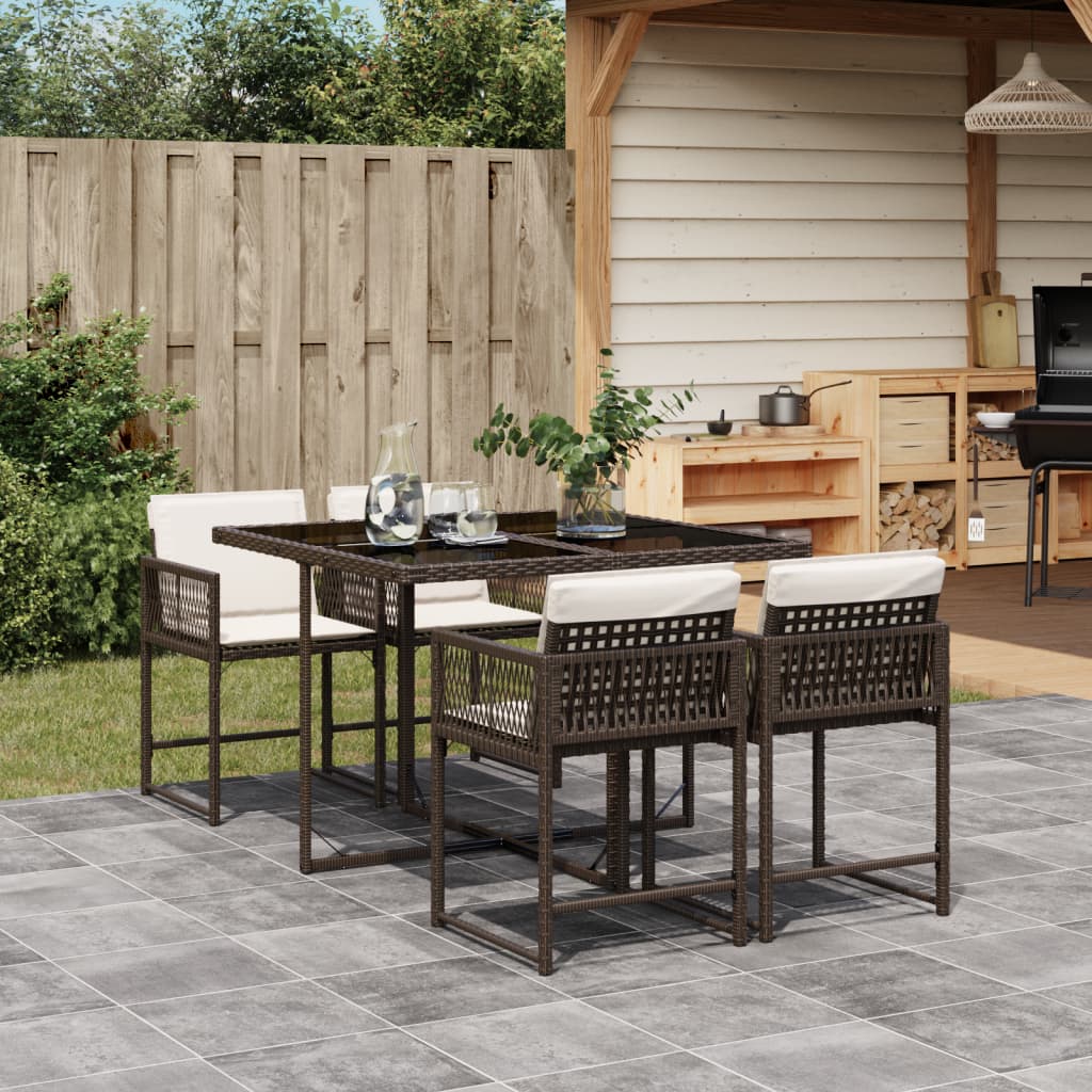 Set De Comedor De Jardín 9 Pzas Y Cojines Ratán Sintético Negro