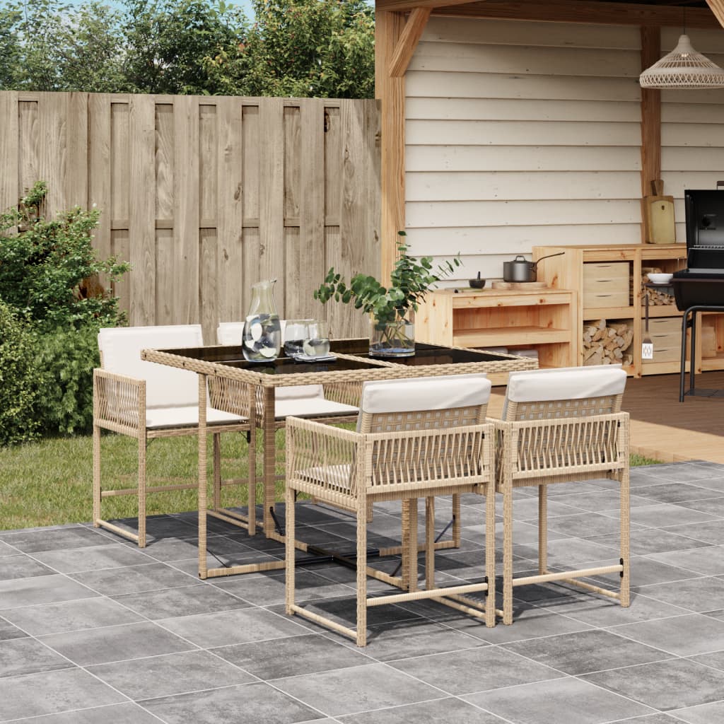 Set De Comedor De Jardín 9 Pzas Y Cojines Ratán Sintético Negro