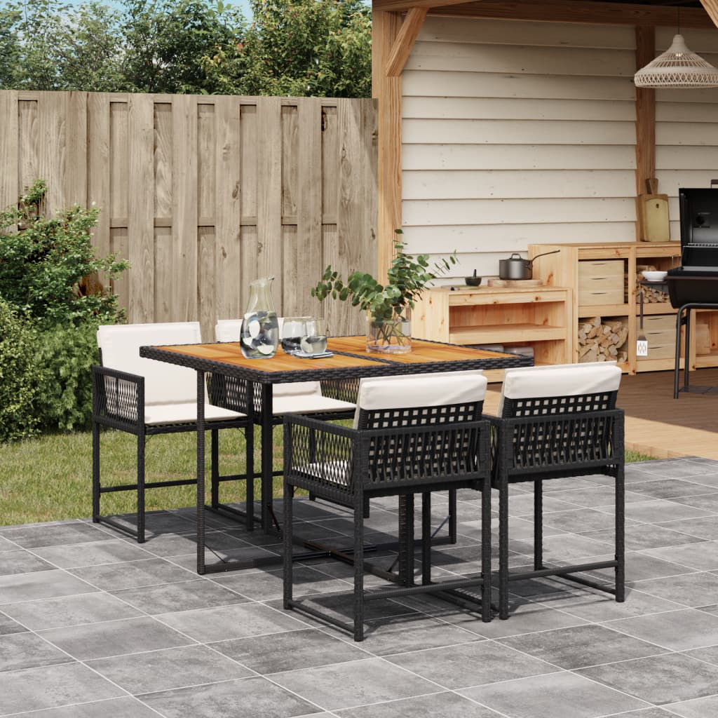 Set De Comedor De Jardín 9 Pzas Y Cojines Ratán Sintético Negro