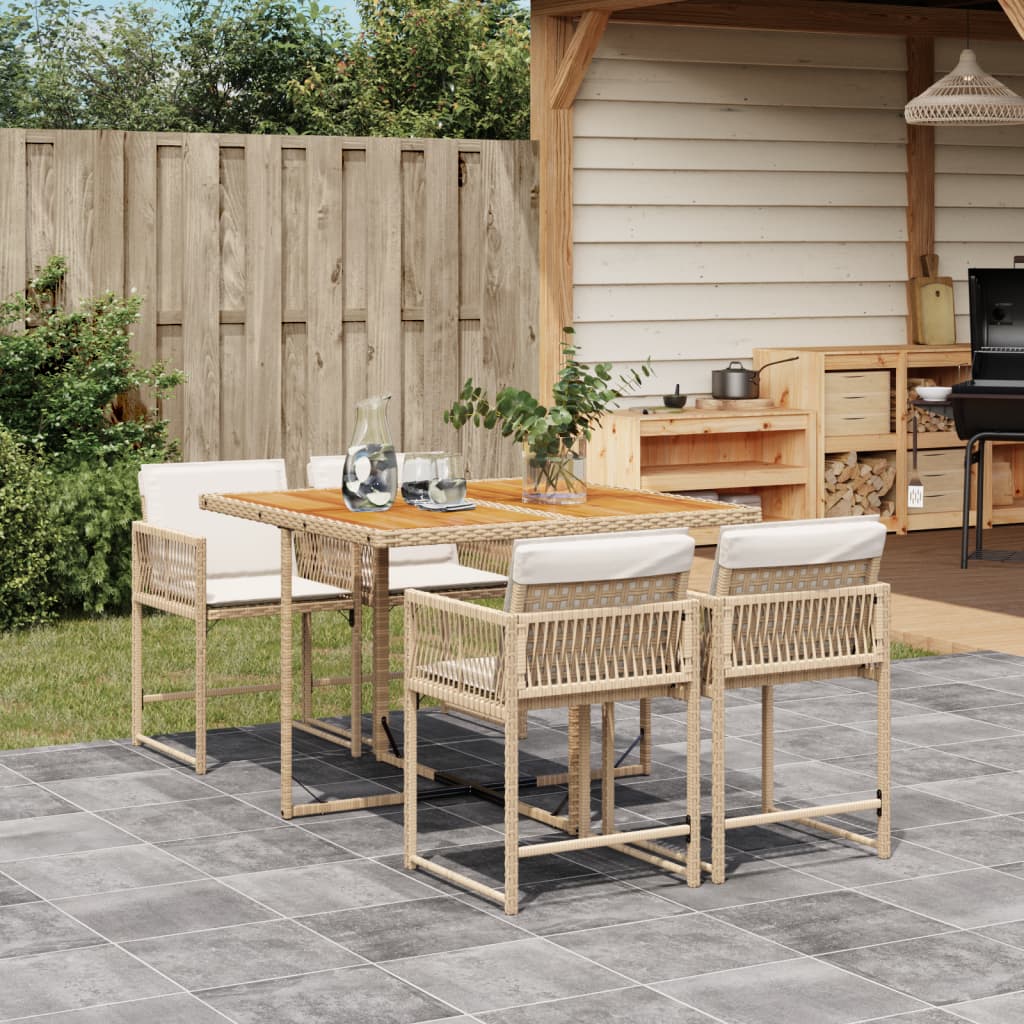 Set De Comedor De Jardín 9 Pzas Y Cojines Ratán Sintético Negro