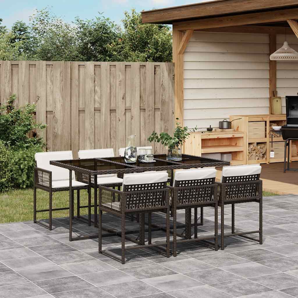 Set De Comedor De Jardín 9 Pzas Y Cojines Ratán Sintético Negro