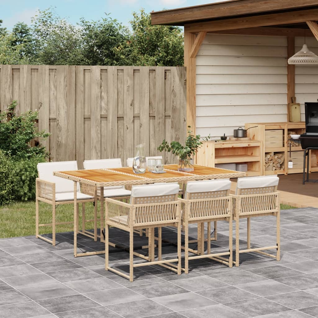 Set De Comedor De Jardín 9 Pzas Y Cojines Ratán Sintético Negro