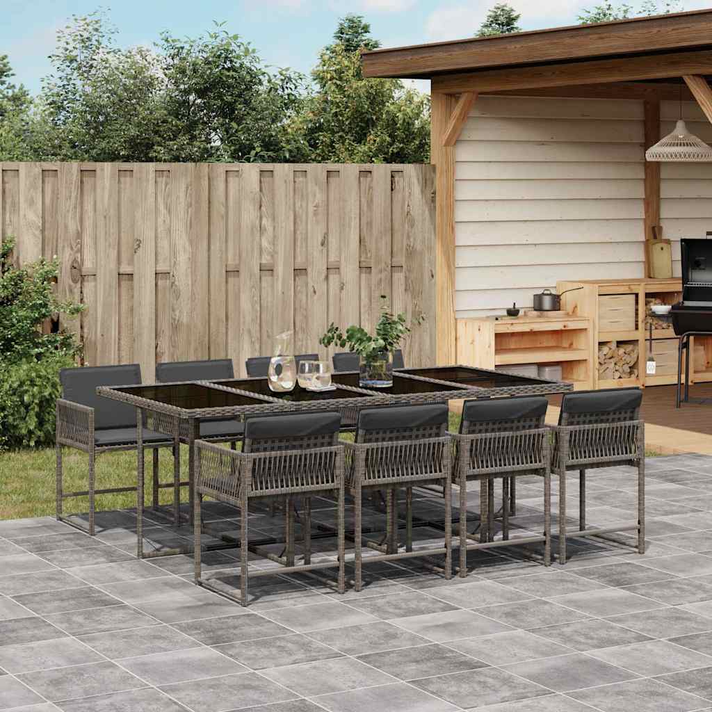 Set De Comedor De Jardín 9 Pzas Y Cojines Ratán Sintético Negro