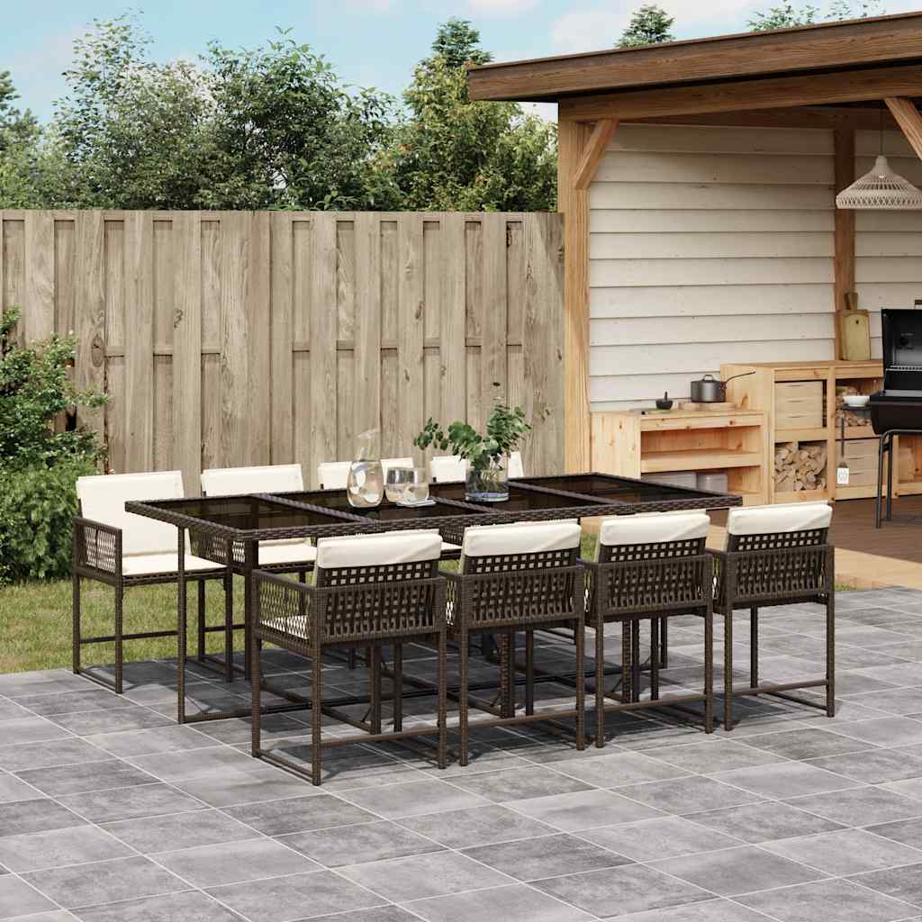 Set De Comedor De Jardín 9 Pzas Y Cojines Ratán Sintético Negro