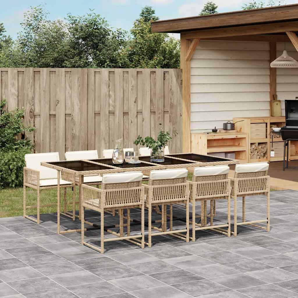 Set De Comedor De Jardín 9 Pzas Y Cojines Ratán Sintético Negro