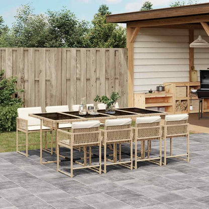 Set De Comedor De Jardín 9 Pzas Y Cojines Ratán Sintético Negro