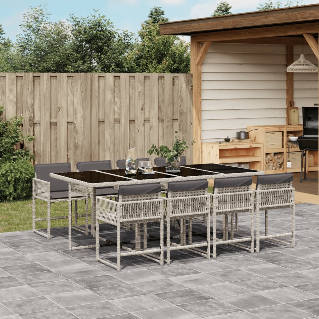 Set De Comedor De Jardín 9 Pzas Y Cojines Ratán Sintético Negro