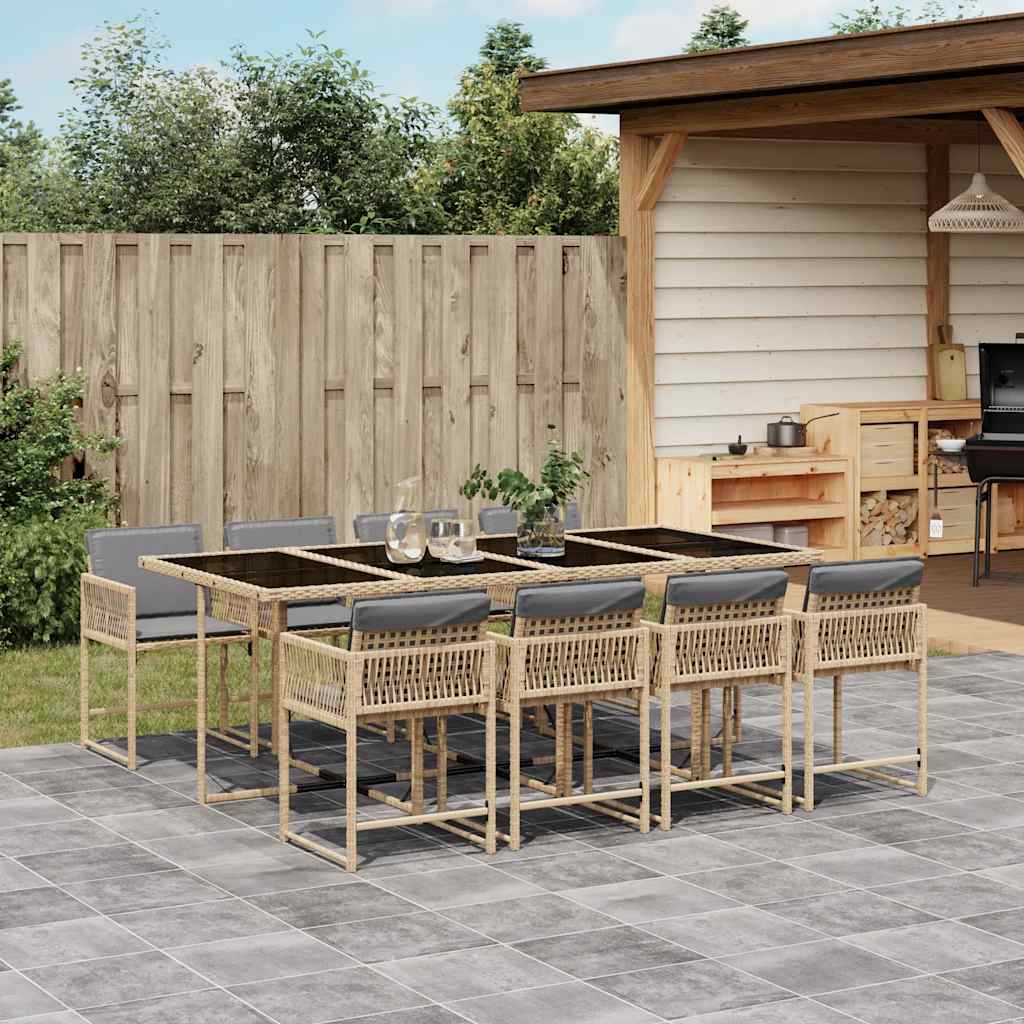 Set De Comedor De Jardín 9 Pzas Y Cojines Ratán Sintético Negro