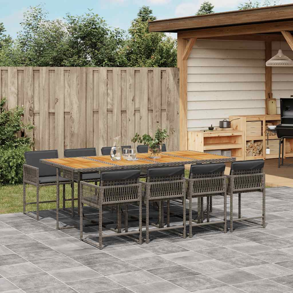 Set De Comedor De Jardín 9 Pzas Y Cojines Ratán Sintético Negro