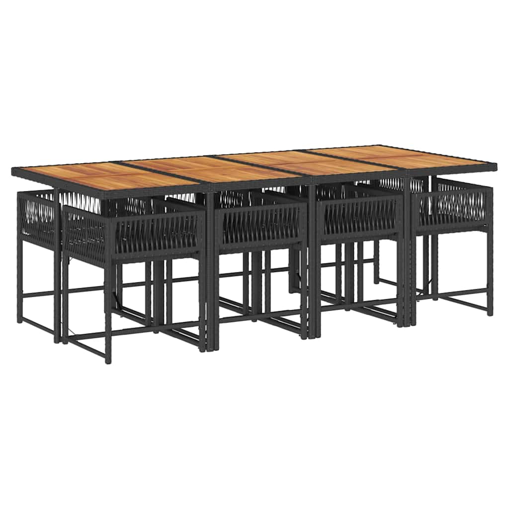 Set De Comedor De Jardín 9 Pzas Y Cojines Ratán Sintético Negro