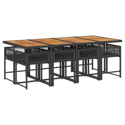 Set De Comedor De Jardín 9 Pzas Y Cojines Ratán Sintético Negro