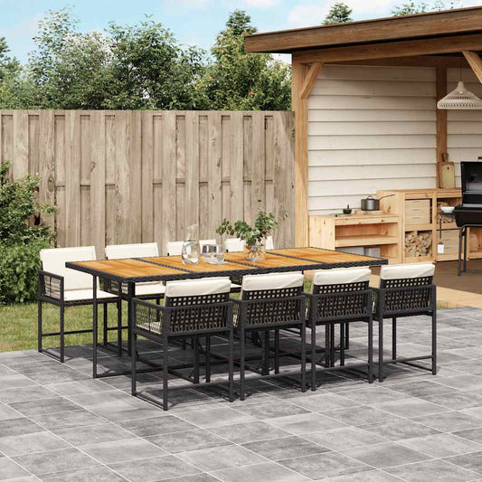 Set De Comedor De Jardín 9 Pzas Y Cojines Ratán Sintético Negro