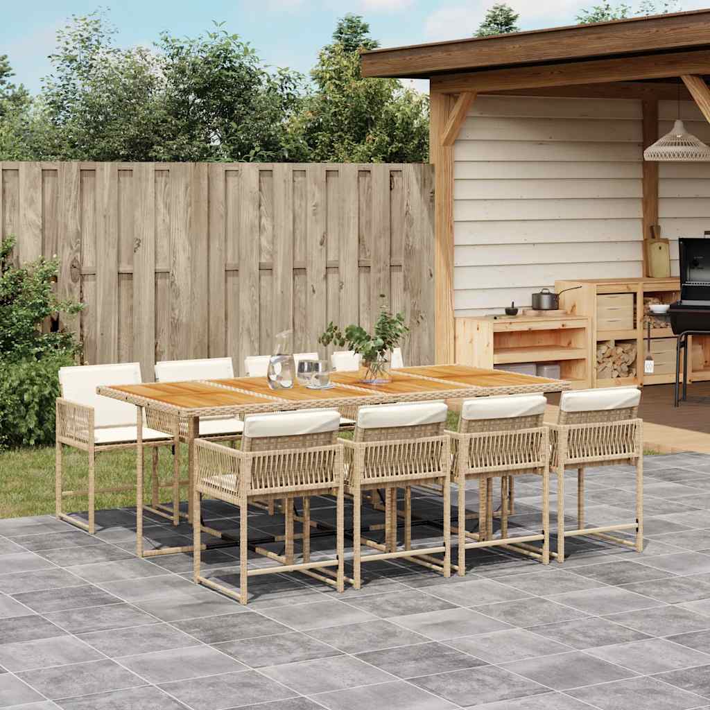 Set De Comedor De Jardín 9 Pzas Y Cojines Ratán Sintético Negro