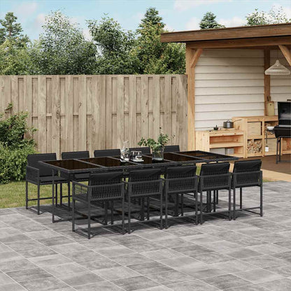 Set De Comedor De Jardín 9 Pzas Y Cojines Ratán Sintético Negro