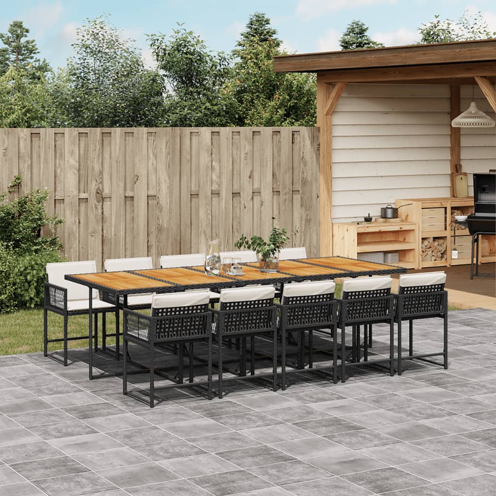 Set De Comedor De Jardín 9 Pzas Y Cojines Ratán Sintético Negro