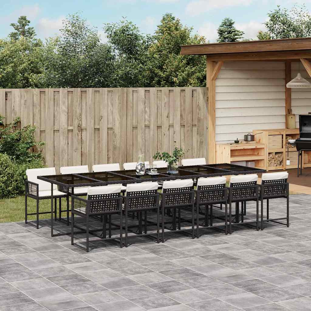 Set De Comedor De Jardín 9 Pzas Y Cojines Ratán Sintético Negro