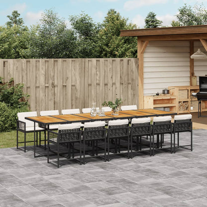 Set De Comedor De Jardín 9 Pzas Y Cojines Ratán Sintético Negro