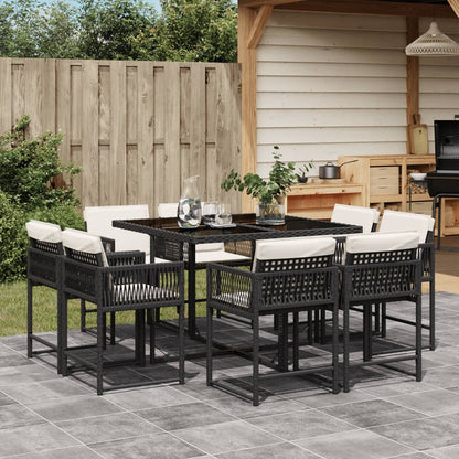 Set Comedor De Jardín Con Cojines 15 Pzas Ratán Sintético Negro