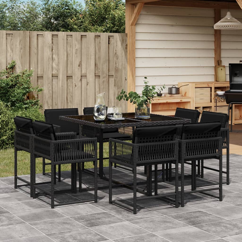 Set Comedor De Jardín Con Cojines 15 Pzas Ratán Sintético Negro
