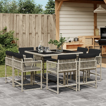 Set Comedor De Jardín Con Cojines 15 Pzas Ratán Sintético Negro