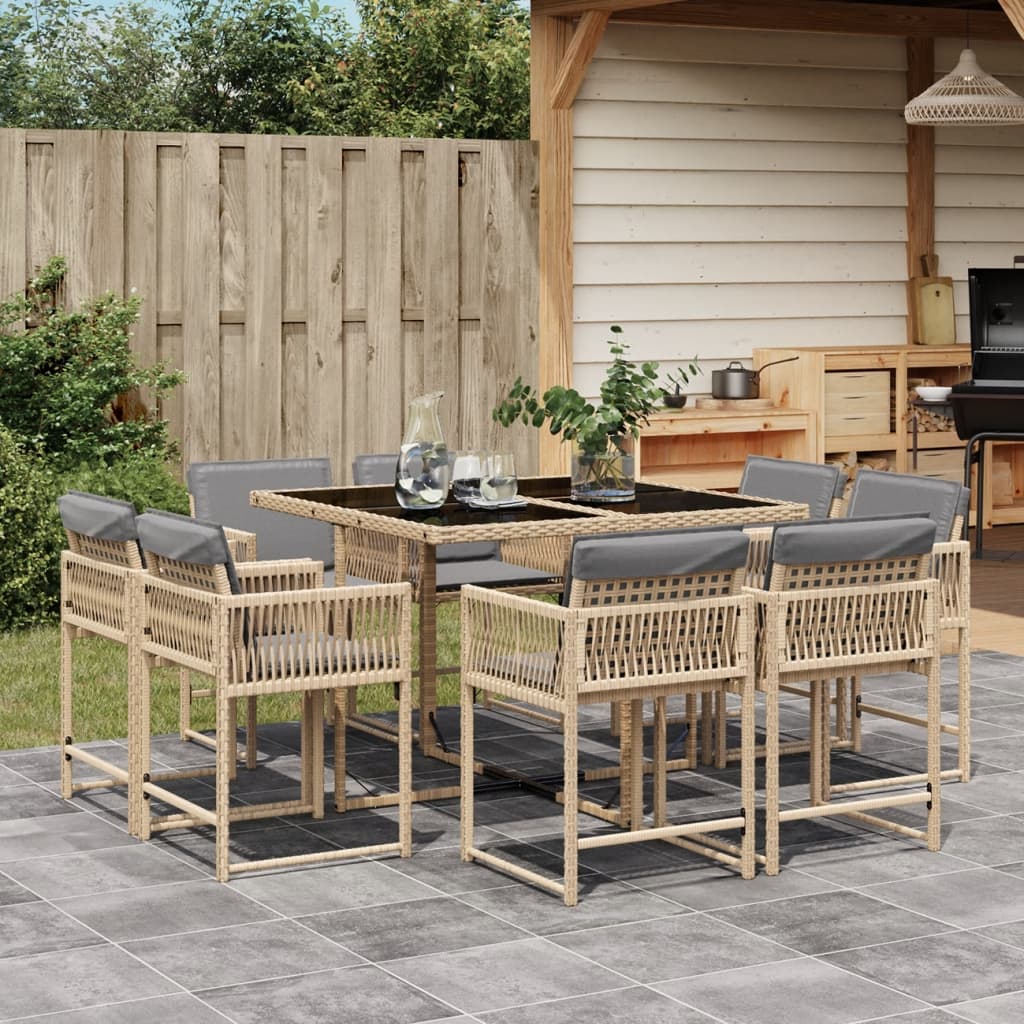 Set Comedor De Jardín Con Cojines 15 Pzas Ratán Sintético Negro