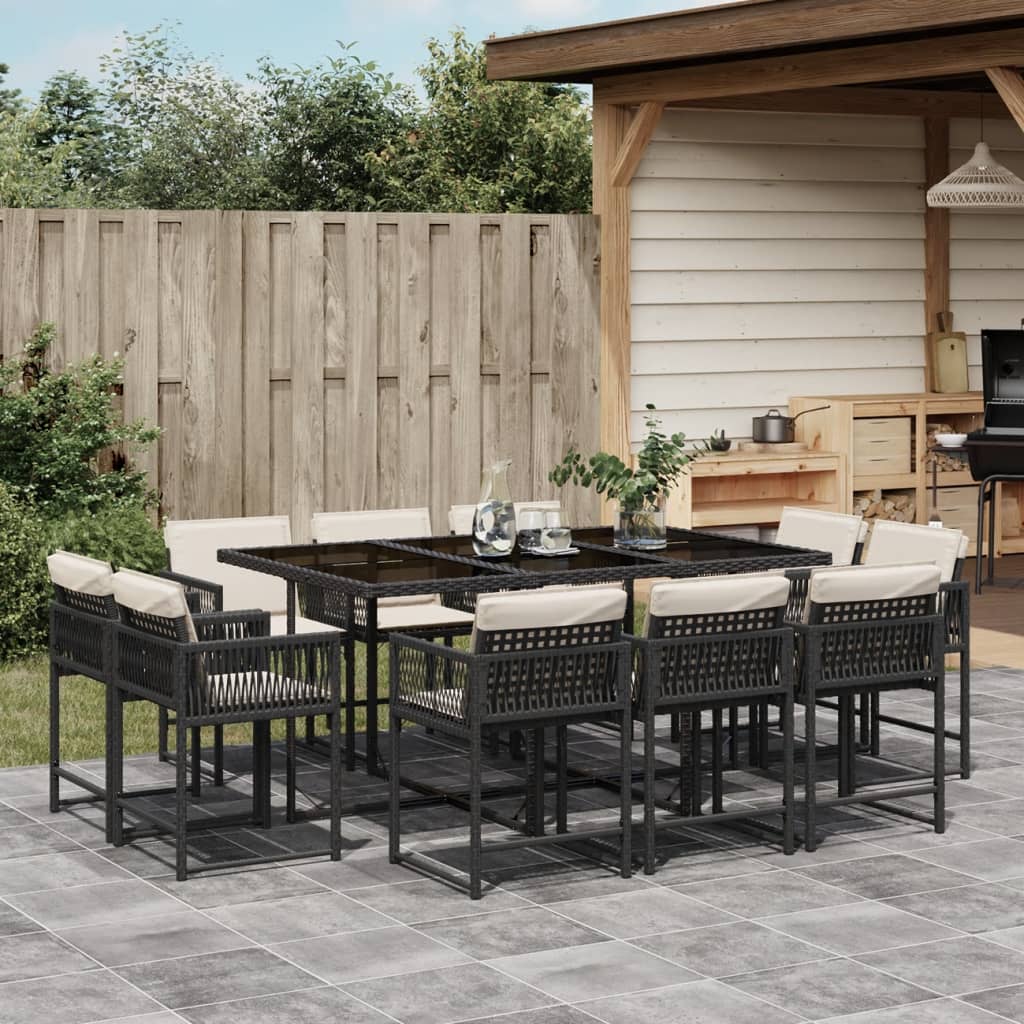 Set Comedor De Jardín Con Cojines 15 Pzas Ratán Sintético Negro