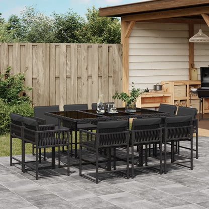 Set Comedor De Jardín Con Cojines 15 Pzas Ratán Sintético Negro