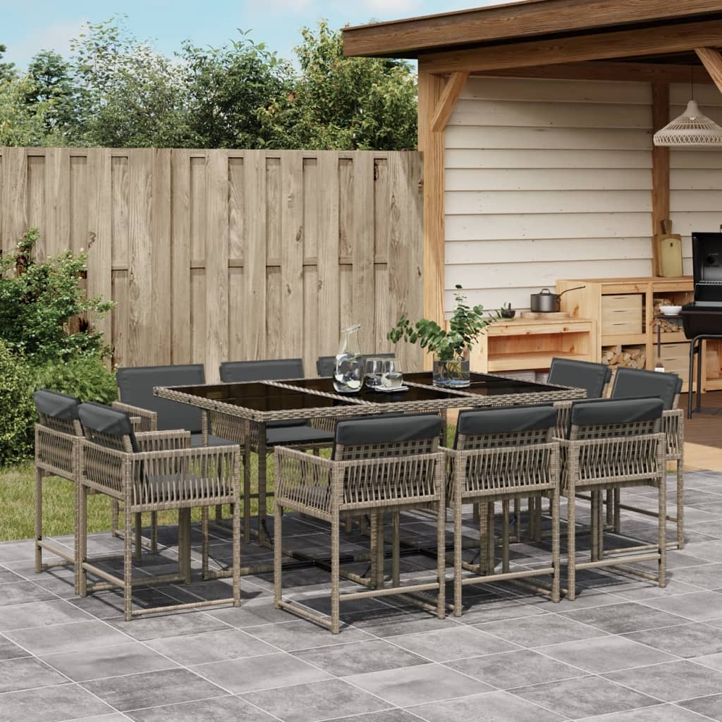 Set Comedor De Jardín Con Cojines 15 Pzas Ratán Sintético Negro