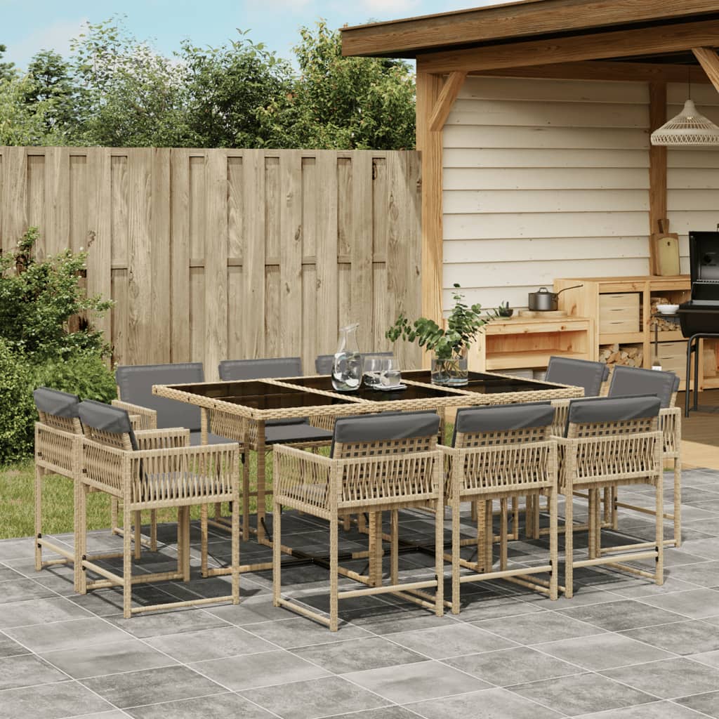 Set Comedor De Jardín Con Cojines 15 Pzas Ratán Sintético Negro