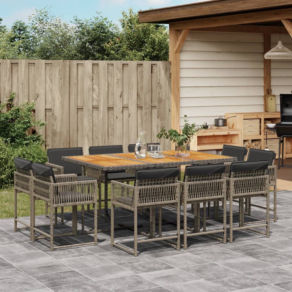 Set Comedor De Jardín Con Cojines 15 Pzas Ratán Sintético Negro
