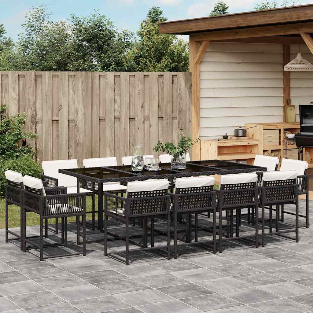 Set Comedor De Jardín Con Cojines 15 Pzas Ratán Sintético Negro
