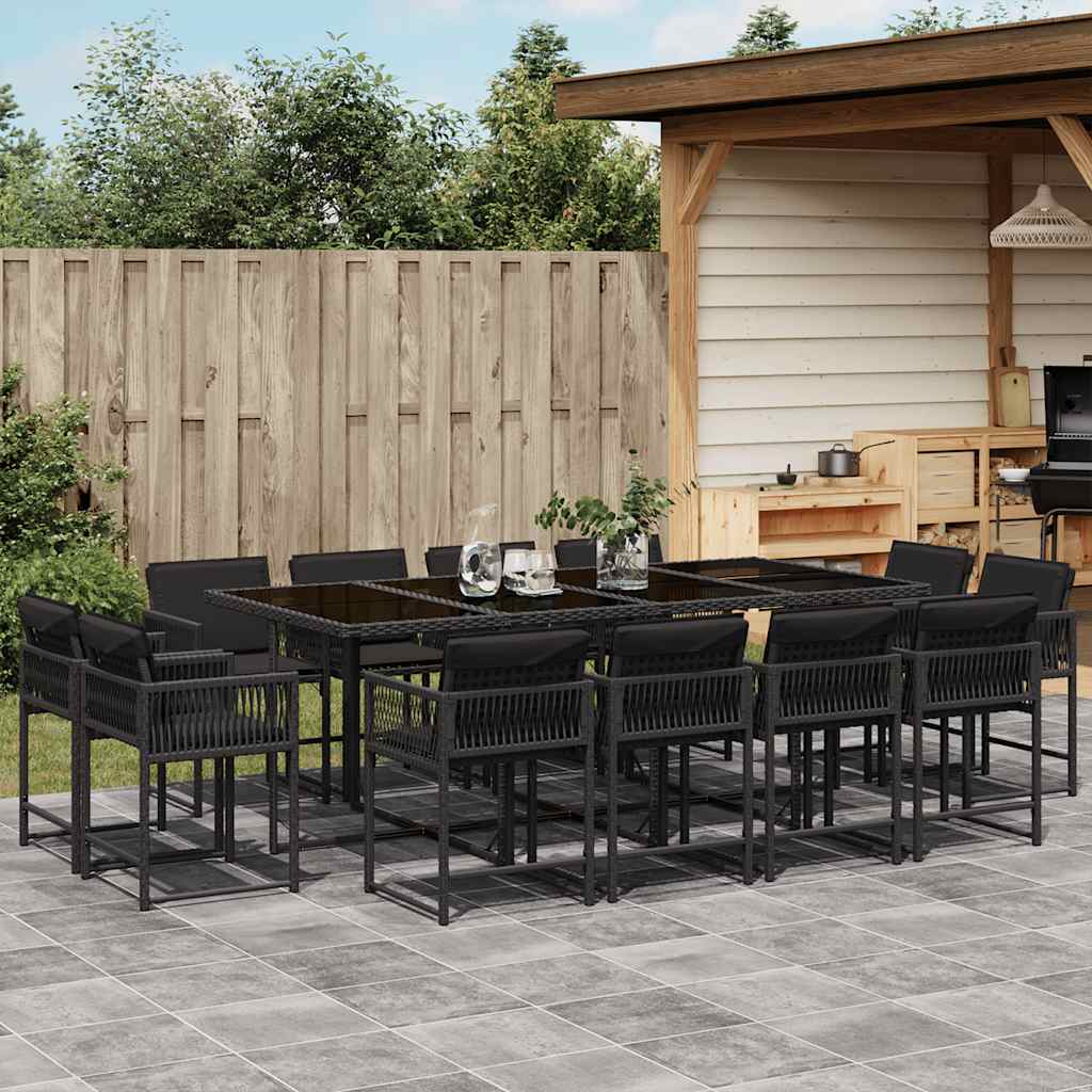 Set Comedor De Jardín Con Cojines 15 Pzas Ratán Sintético Negro