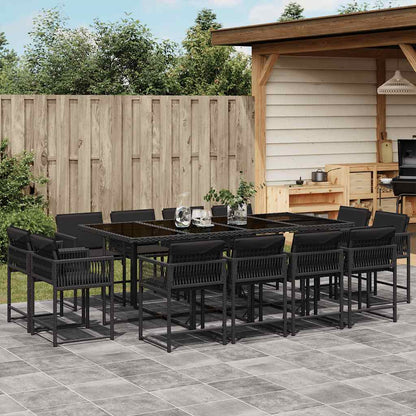 Set Comedor De Jardín Con Cojines 15 Pzas Ratán Sintético Negro