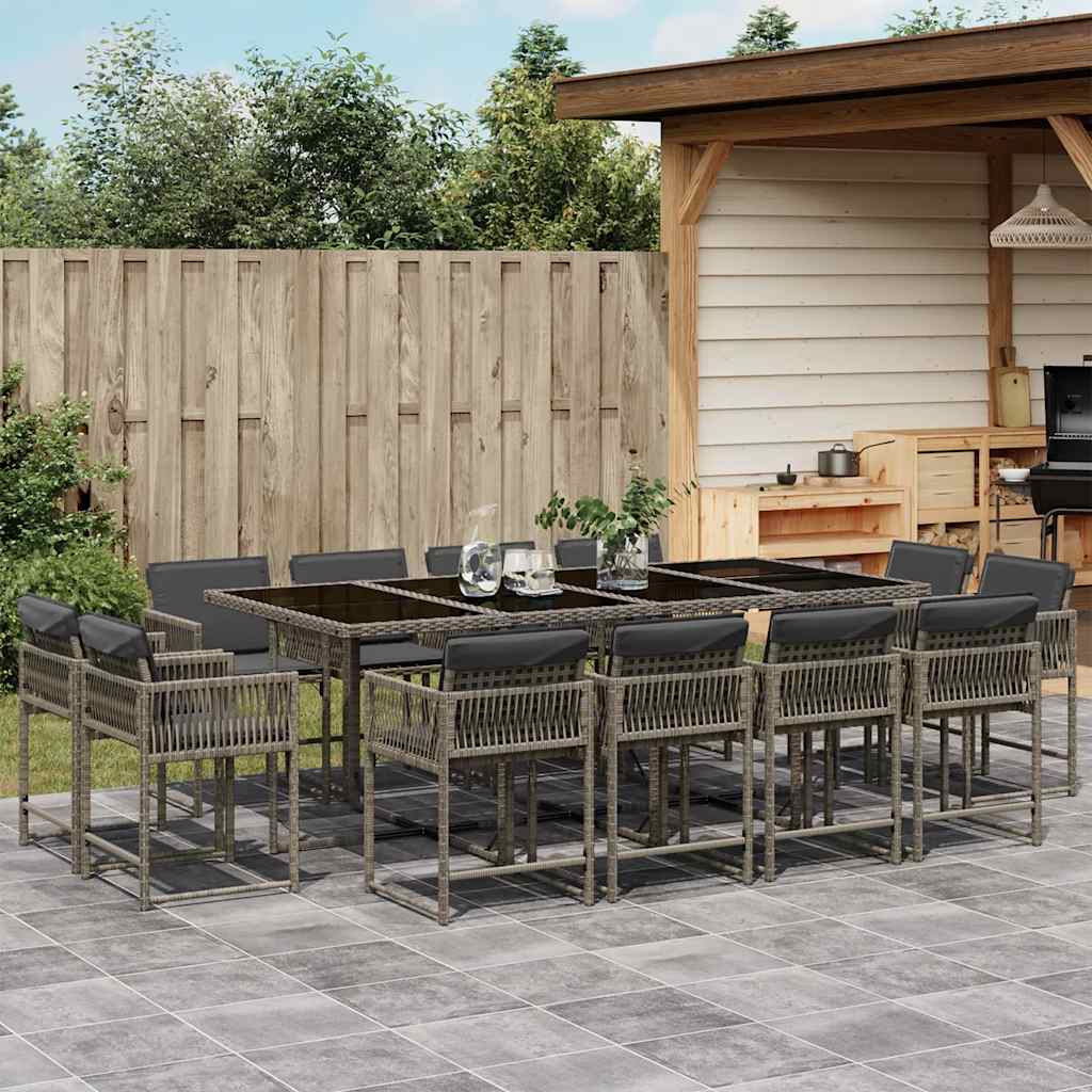 Set Comedor De Jardín Con Cojines 15 Pzas Ratán Sintético Negro