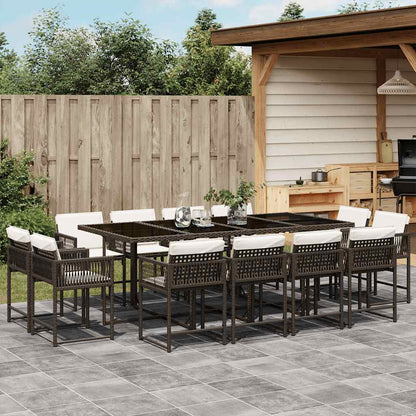 Set Comedor De Jardín Con Cojines 15 Pzas Ratán Sintético Negro
