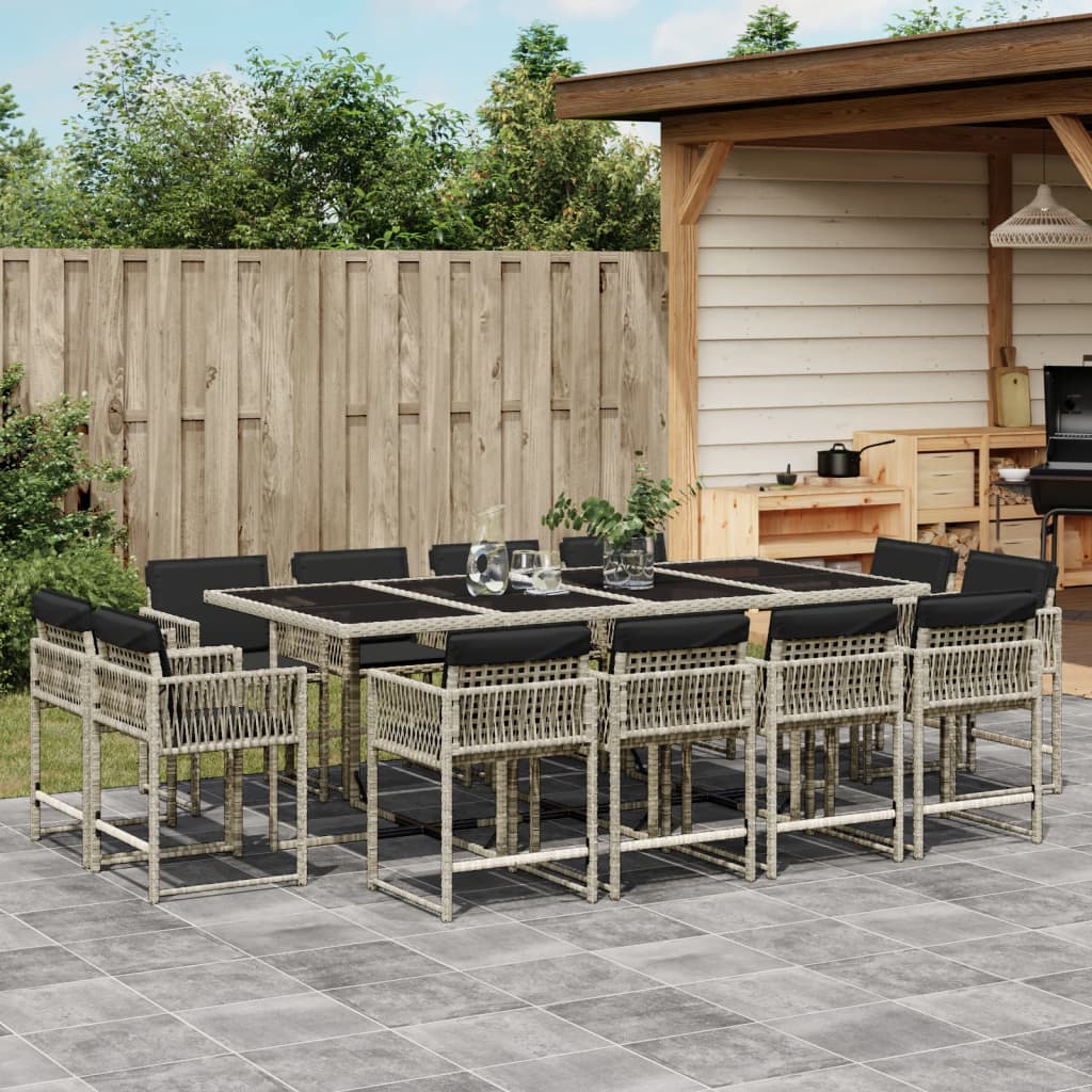 Set Comedor De Jardín Con Cojines 15 Pzas Ratán Sintético Negro