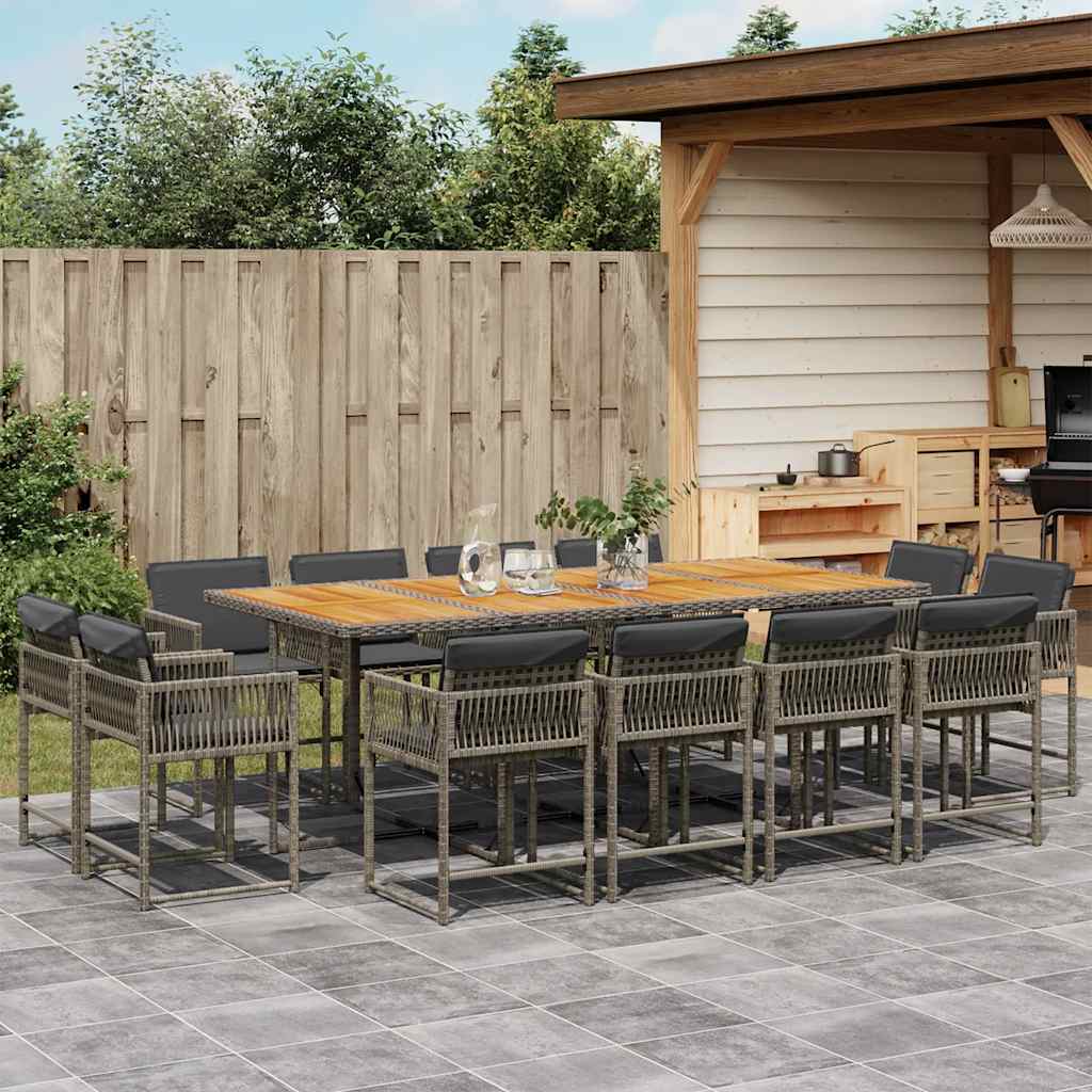 Set Comedor De Jardín Con Cojines 15 Pzas Ratán Sintético Negro
