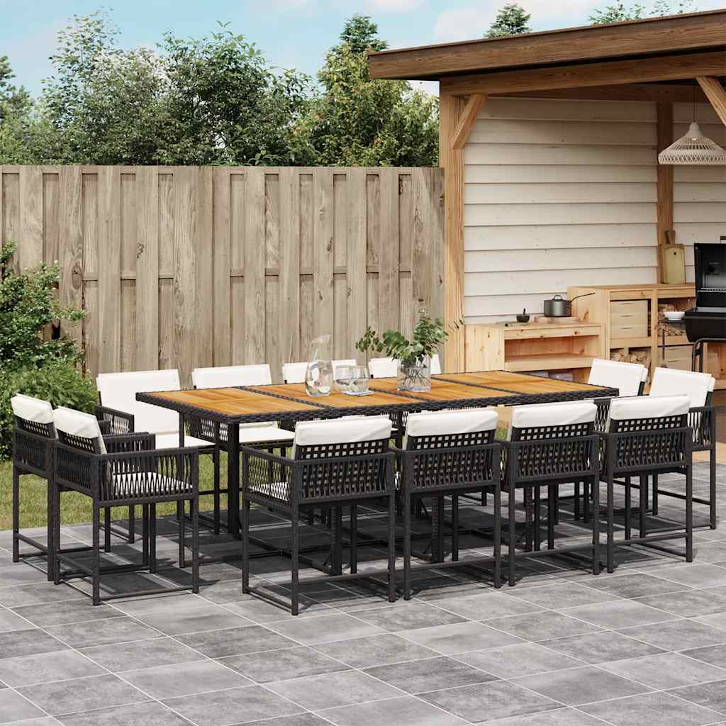 Set Comedor De Jardín Con Cojines 15 Pzas Ratán Sintético Negro