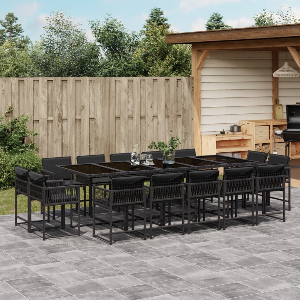 Set Comedor De Jardín Con Cojines 15 Pzas Ratán Sintético Negro