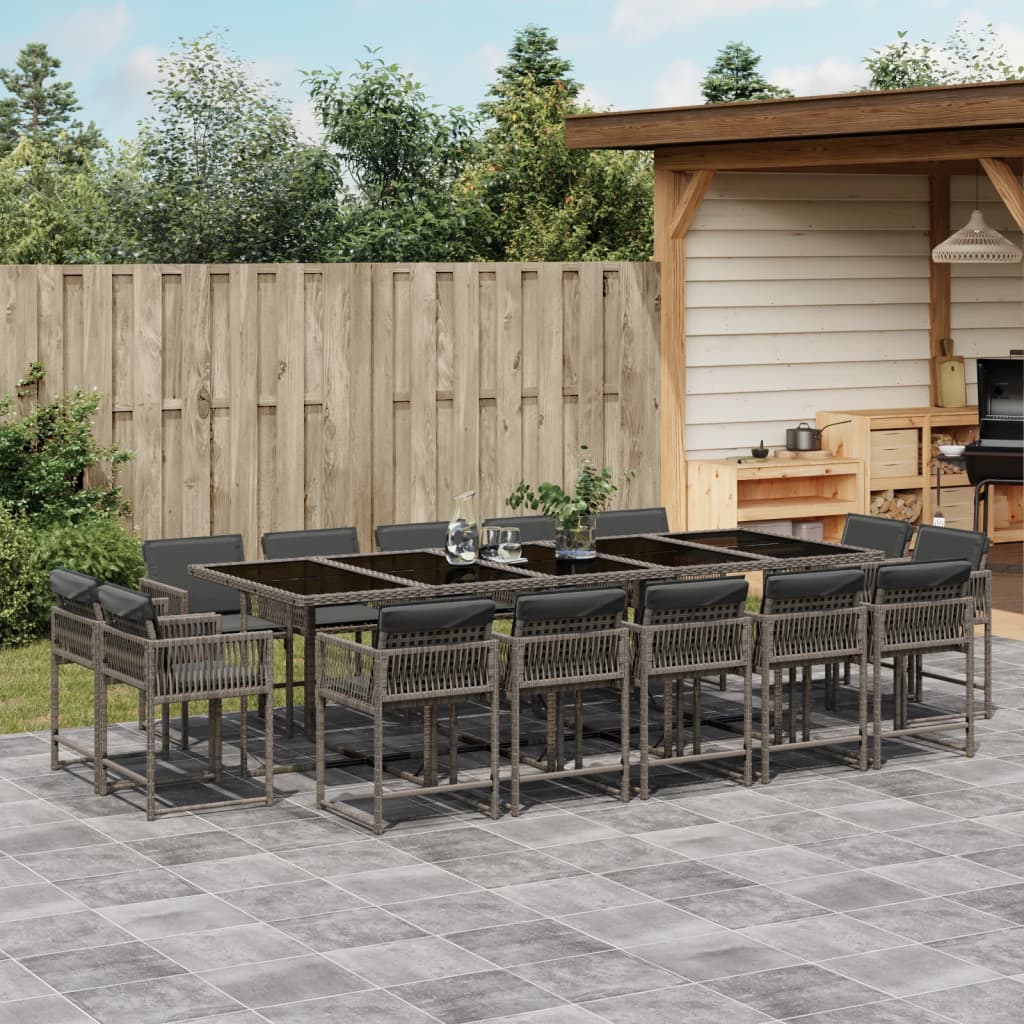 Set Comedor De Jardín Con Cojines 15 Pzas Ratán Sintético Negro